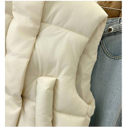 Women's Down Vest Puffer Stand Collar Zip Up Crop Sleeveless Jacket