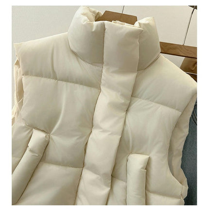 Women's Down Vest Puffer Stand Collar Zip Up Crop Sleeveless Jacket