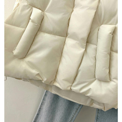 Women's Down Vest Puffer Stand Collar Zip Up Crop Sleeveless Jacket