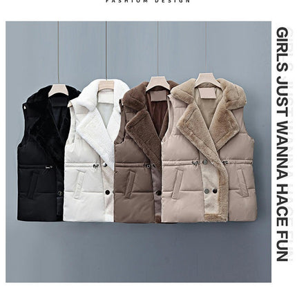 Womens Reversible Puffer Vests Sleeveless Fleece Warm Winter Jacket Coats