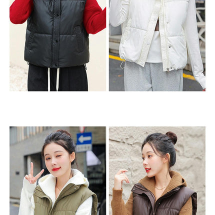 Womens Quilted Puffer Vest Winter Stand Collar Puffer Gilet Vest with Pockets