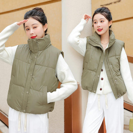 Womens Quilted Puffer Vest Winter Stand Collar Puffer Gilet Vest with Pockets