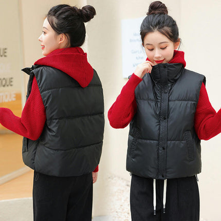 Womens Quilted Puffer Vest Winter Stand Collar Puffer Gilet Vest with Pockets