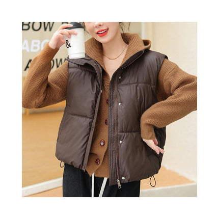 Womens Quilted Puffer Vest Winter Stand Collar Puffer Gilet Vest with Pockets