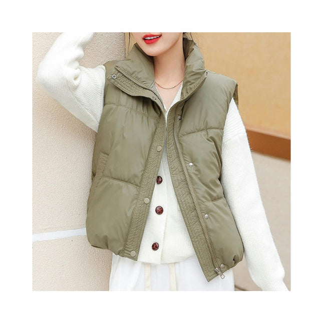 Womens Quilted Puffer Vest Winter Stand Collar Puffer Gilet Vest with Pockets