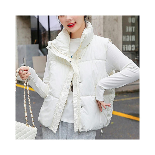 Womens Quilted Puffer Vest Winter Stand Collar Puffer Gilet Vest with Pockets