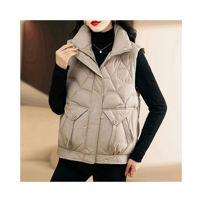 Women's Puffer Vest Stand Collar Sleeveless Zipper Winter Gilet Jacket