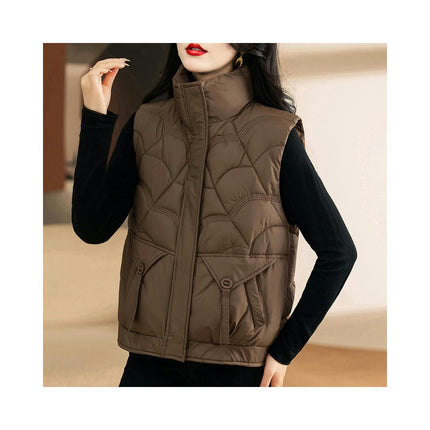 Women's Puffer Vest Stand Collar Sleeveless Zipper Winter Gilet Jacket