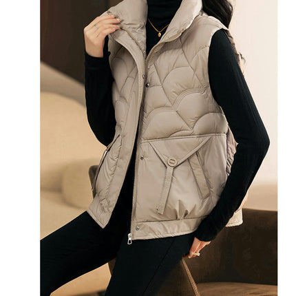 Women's Puffer Vest Stand Collar Sleeveless Zipper Winter Gilet Jacket