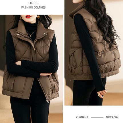 Women's Puffer Vest Stand Collar Sleeveless Zipper Winter Gilet Jacket