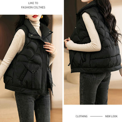 Women's Puffer Vest Stand Collar Sleeveless Zipper Winter Gilet Jacket