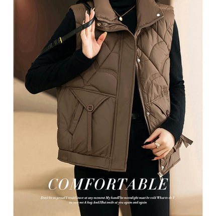 Women's Puffer Vest Stand Collar Sleeveless Zipper Winter Gilet Jacket