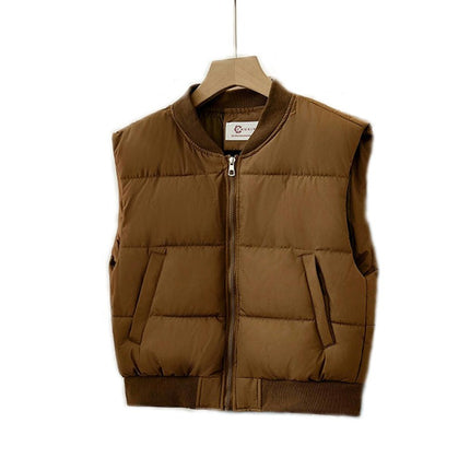 Women Puffer Vest Sleeveless Winter Cropped Outerwear Warm Gilet with Pockets