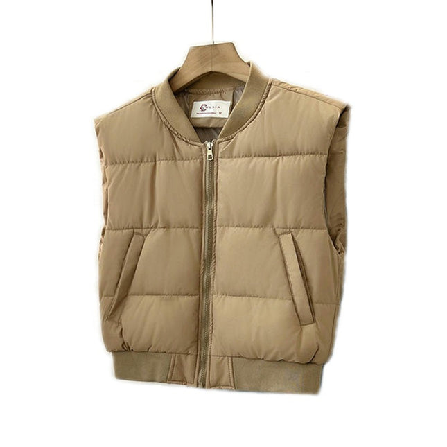 Women Puffer Vest Sleeveless Winter Cropped Outerwear Warm Gilet with Pockets