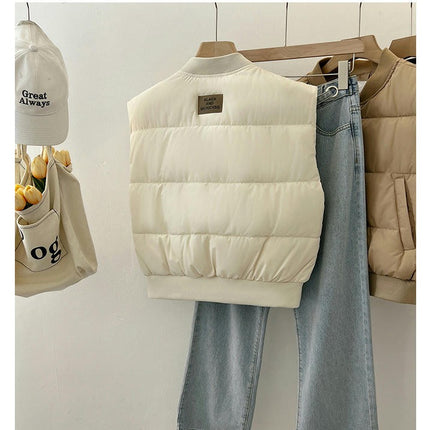 Women Puffer Vest Sleeveless Winter Cropped Outerwear Warm Gilet with Pockets