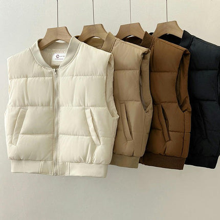 Women Puffer Vest Sleeveless Winter Cropped Outerwear Warm Gilet with Pockets