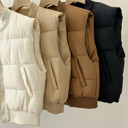 Women Puffer Vest Sleeveless Winter Cropped Outerwear Warm Gilet with Pockets