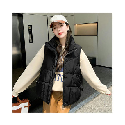 Womens Puffer Vest Stand Collar Sleeveless Zip Up Gilet Coat with Pockets