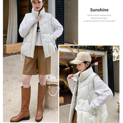Womens Puffer Vest Stand Collar Sleeveless Zip Up Gilet Coat with Pockets