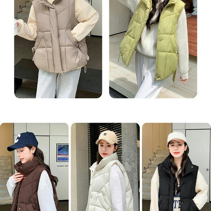 Womens Puffer Vest Stand Collar Sleeveless Zip Up Gilet Coat with Pockets