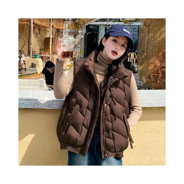Women's Puffer Vest Stand Collar Sleeveless Gilet Zip Up Warm Vest Jacket