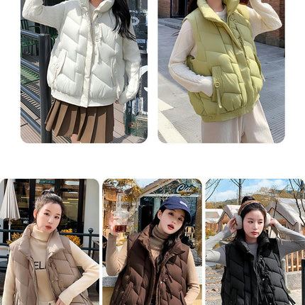 Women's Puffer Vest Stand Collar Sleeveless Gilet Zip Up Warm Vest Jacket
