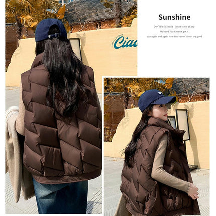 Women's Puffer Vest Stand Collar Sleeveless Gilet Zip Up Warm Vest Jacket