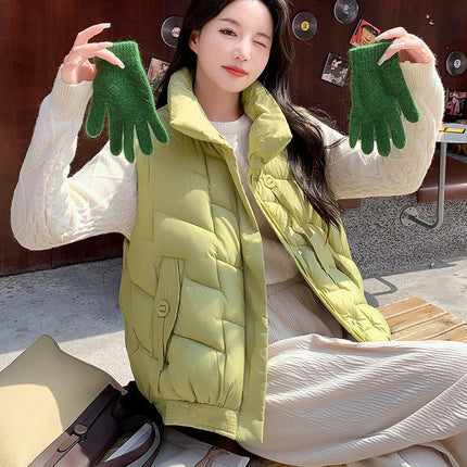 Women's Puffer Vest Stand Collar Sleeveless Gilet Zip Up Warm Vest Jacket