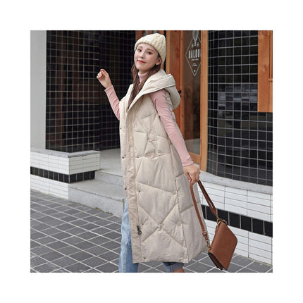 Women's Long Vest Hooded Sleeveless Puffer Vest Padded Jacket Winter Coat