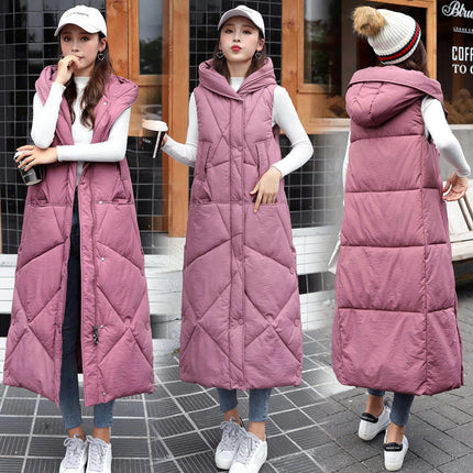 Women's Long Vest Hooded Sleeveless Puffer Vest Padded Jacket Winter Coat