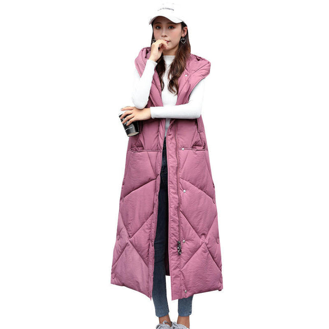 Women's Long Vest Hooded Sleeveless Puffer Vest Padded Jacket Winter Coat