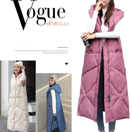 Women's Long Vest Hooded Sleeveless Puffer Vest Padded Jacket Winter Coat