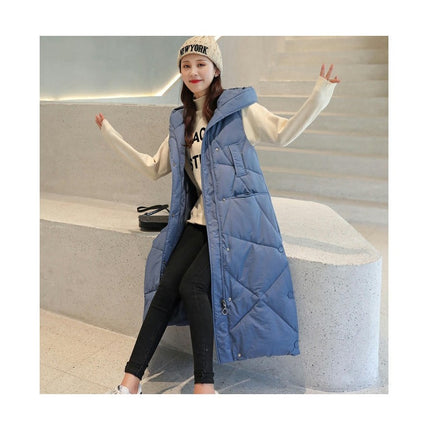 Women's Long Vest Hooded Sleeveless Puffer Vest Padded Jacket Winter Coat