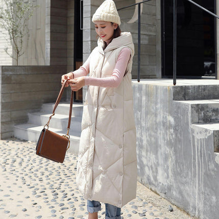 Women's Long Vest Hooded Sleeveless Puffer Vest Padded Jacket Winter Coat