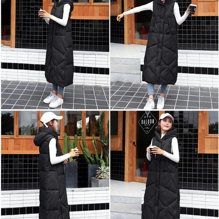 Women's Long Vest Hooded Sleeveless Puffer Vest Padded Jacket Winter Coat