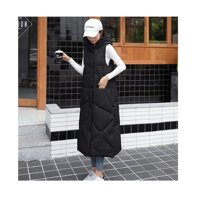 Women's Long Vest Hooded Sleeveless Puffer Vest Padded Jacket Winter Coat
