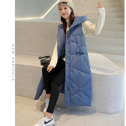 Women's Long Vest Hooded Sleeveless Puffer Vest Padded Jacket Winter Coat