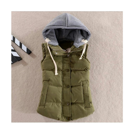 Women's Slim Sleeveless Quilted Removable Hooded Puffer Winter Vest Coat