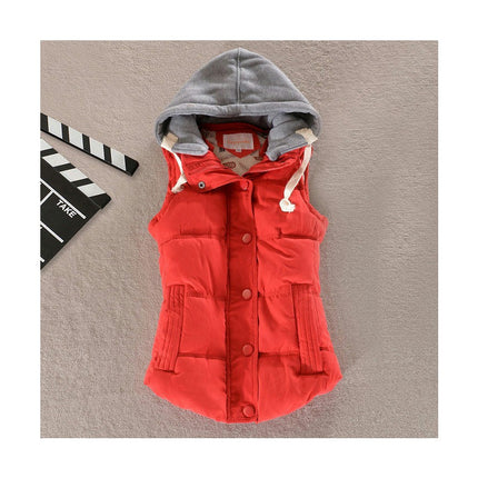 Women's Slim Sleeveless Quilted Removable Hooded Puffer Winter Vest Coat