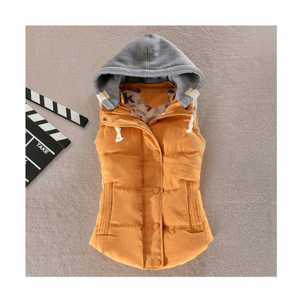 Women's Slim Sleeveless Quilted Removable Hooded Puffer Winter Vest Coat