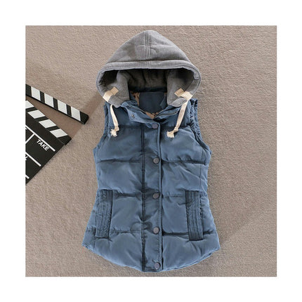 Women's Slim Sleeveless Quilted Removable Hooded Puffer Winter Vest Coat