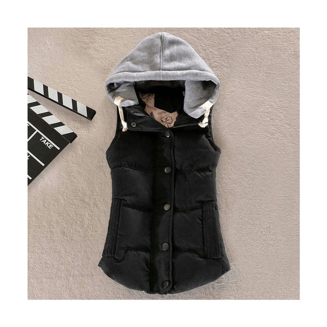 Women's Slim Sleeveless Quilted Removable Hooded Puffer Winter Vest Coat