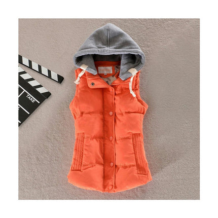 Women's Slim Sleeveless Quilted Removable Hooded Puffer Winter Vest Coat