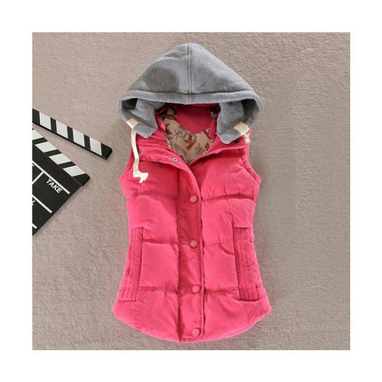 Women's Slim Sleeveless Quilted Removable Hooded Puffer Winter Vest Coat