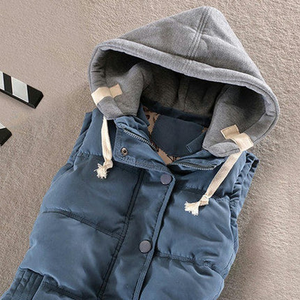 Women's Slim Sleeveless Quilted Removable Hooded Puffer Winter Vest Coat