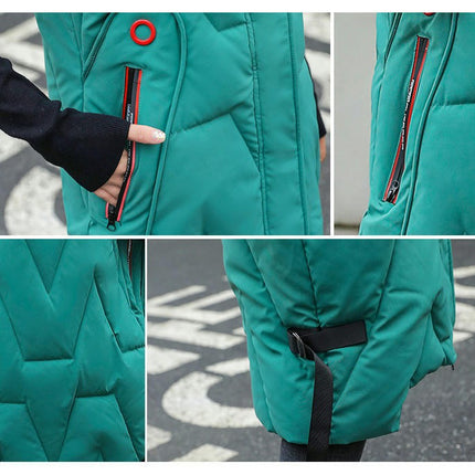 Womens Long Puffer Vest Full-Zip Hooded Sleeveless Down Jacket Coats with Pockets