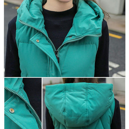 Womens Long Puffer Vest Full-Zip Hooded Sleeveless Down Jacket Coats with Pockets