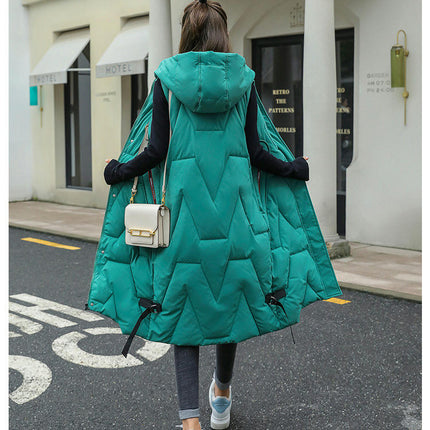 Womens Long Puffer Vest Full-Zip Hooded Sleeveless Down Jacket Coats with Pockets