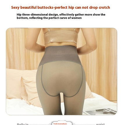 Women's High Waist Buttoned Tummy Control Pantyhose - Autumn and Winter Plus Fleece Leggings