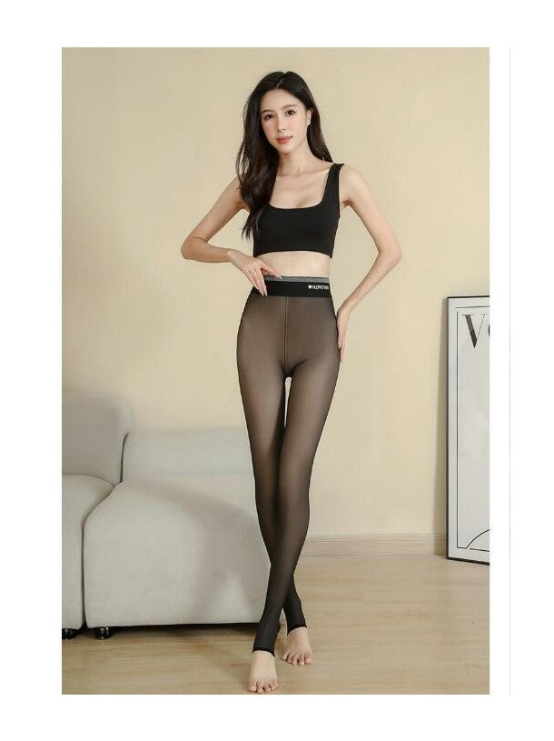 Women's Autumn and Winter Fleece Lined Tights, Warm Fake Translucent Pantyhose Leggings